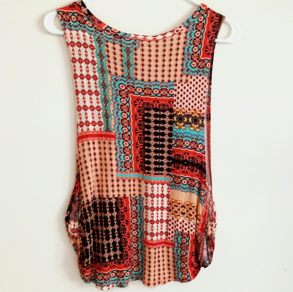 Open arms orange printed tank top by Scotty M - Picture 4 of 5